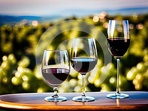 Wineglasses and grapes on a table.