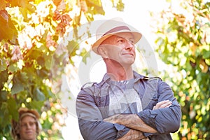 Handsome senior man in straw hat