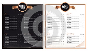 Wine list menu card black and white