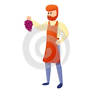 Winemaker with grapes icon, cartoon style