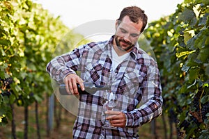 Winemaker in vineyard