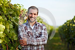 Winemaker in vineyard photo