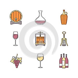 Winemaking flat style icons set