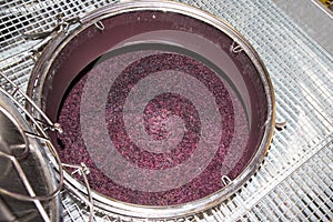 Winemaking vats for fermenting grapes and producing wine at the winery