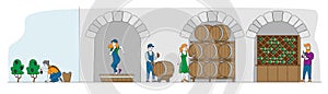 Winemaking, Wine Producing and Drinking Concept. Man with Bottle, Woman Drink Wine