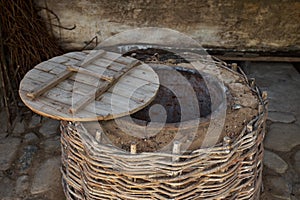 Winemaking Wine production technology. Folk tradition of making wine. Wine production in Georgia. Ancient tradition of processing