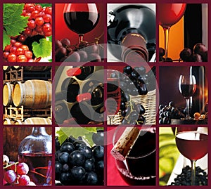 Winemaking and wine tasting culture photo collage mosaic