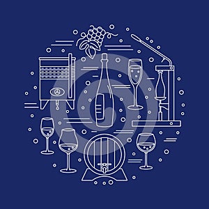 Winemaking, wine tasting graphic design concept