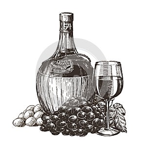 Winemaking, wine on a white background. sketch