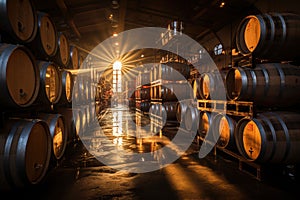 Wineries filled with oak barrels Rule of Thirds wide angle lens