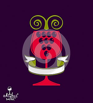 Winery award theme vector illustration. Stylized half full glass