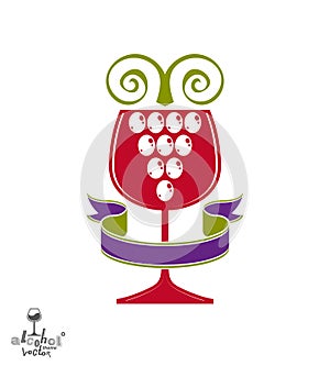 Winery award theme vector illustration. Stylized half full glass