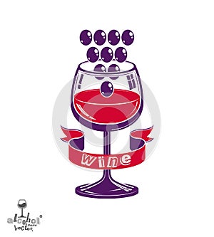 Winery award theme vector illustration. Stylized half full glass