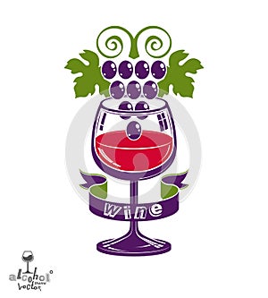 Winery award theme vector illustration. Stylized half full glass