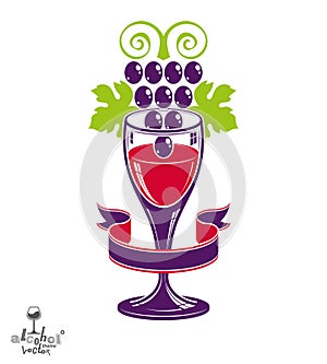 Winery award theme vector illustration. Stylized half full glass photo
