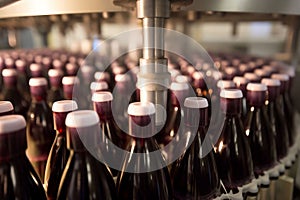 winery glass bottle line factory industry drink alcohol automated wine. Generative AI.