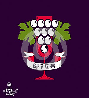 Winery idea eps8 vector illustration. Elegant glass of wine with photo
