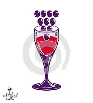 Winery theme vector illustration. Stylized wineglass with grapes