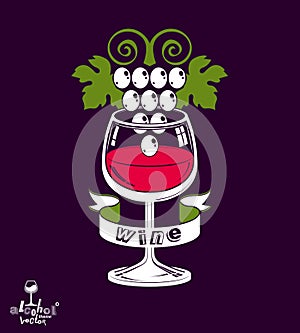 Winery theme vector illustration. Stylized wineglass with grapes photo