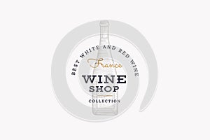 Wines of France. Vector logo of wine store with bottle of champagne on white background.