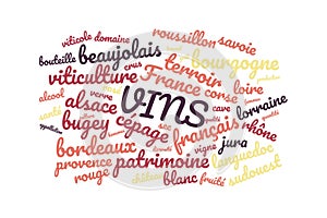 Wines word cloud vector illustration in French language