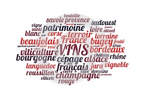 Wines word cloud vector illustration in French language