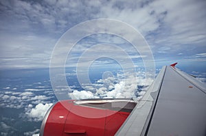 Wing aircraft, beautiful white clouds