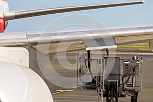 Wing of an aircraft during fuelling