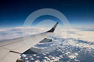 Wing of an aircraft over the clouds