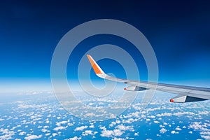 Wing of airplane from window