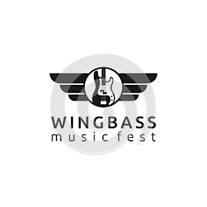 Wing with bass for music group or music festival logo design