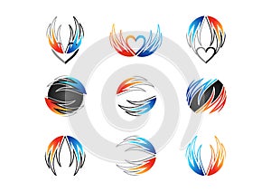 Wing, flame, heart, logo, fire, love, set of concept energy symbol icon vector design