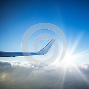 Wing of an flying airplane