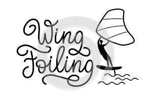 Wing foiling lettering with the man