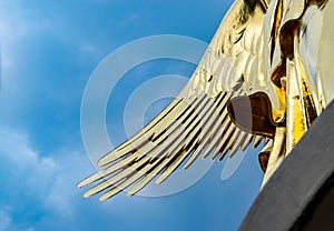 Wing of the golden statue at the victory column in Berlin in a cloudy day