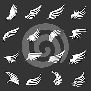 Wing icons set grey vector