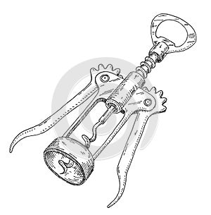 Wing metal corkscrew for wine bottle.