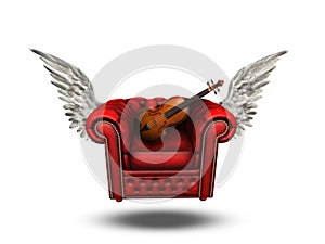 Winged Comfort Chair and Violin