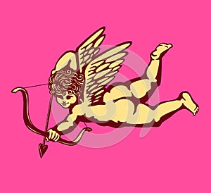 Winged cupid angel eros with bow and arrow valentine's day card vector