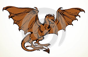 Winged dragon. Vector drawing animal