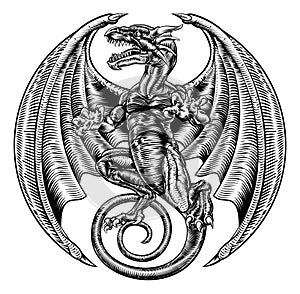 Winged Dragon Woodcut