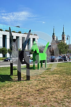 Winged flying horses Pegasus sculptures in front of the Krasinski Palace