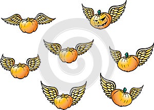 Winged flying pumpkins