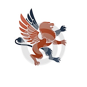 Winged Gryphon, mythical animal ancient emblem element. Heraldic