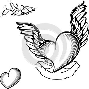 Winged heart tattoo set collection