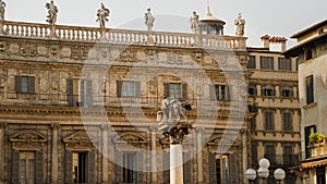 The Winged Lion , the column at Piazza del Erbe in Verona, Italy