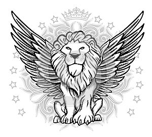 Winged Lion Front View Drawing