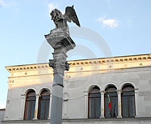Winged lion in Piazza dei Signori in Padua in Veneto (Italy)