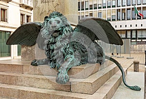 Winged lion sculpture on Manin square, Venice, Italy