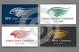 Winged logo company card set. Vector business label with wing